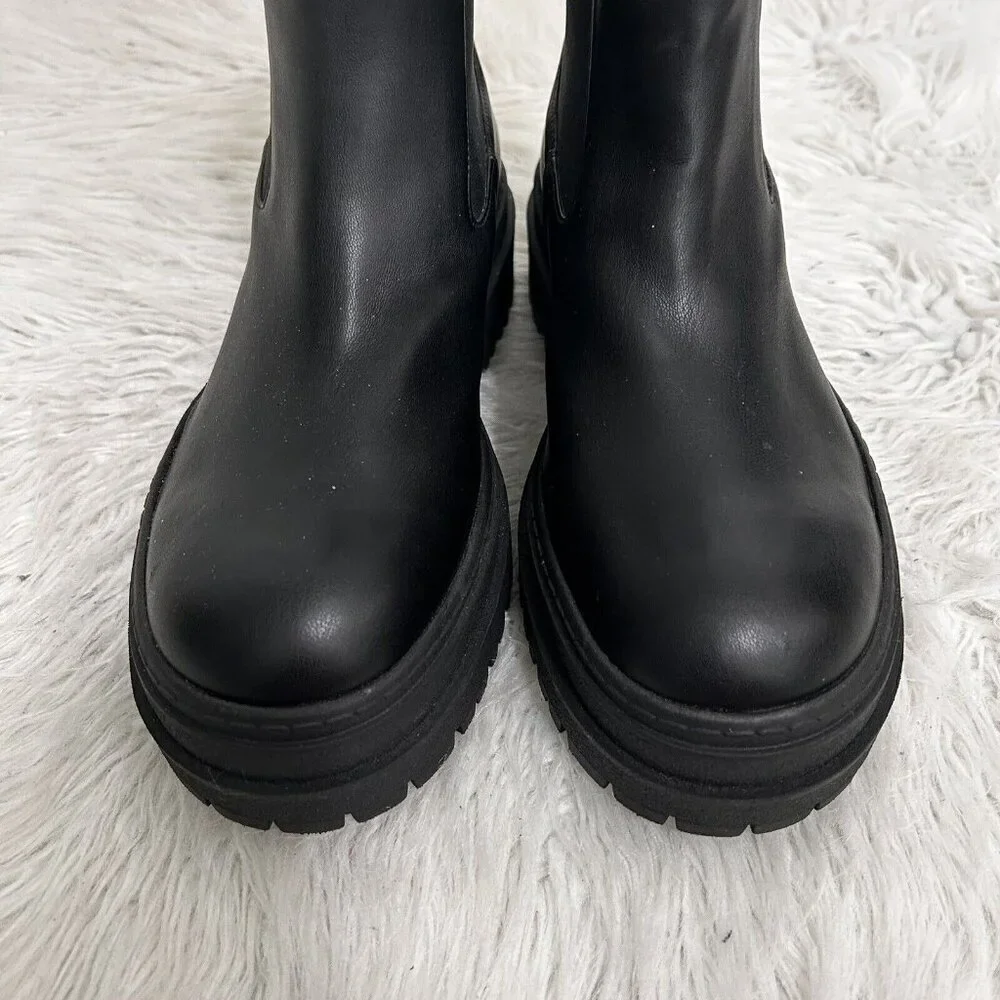 Good American Shoes Womens Size 9 Platform Combat Boots Black Leather GA036V-X‎